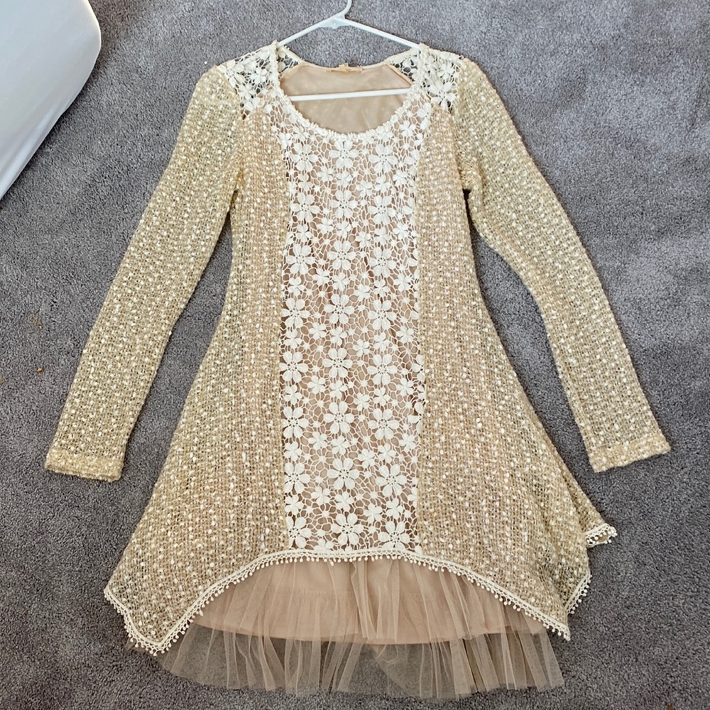 Rya Tulle Long Sleeve Knitted Mid Dress
